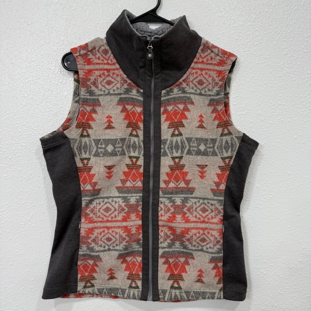 Women’s Patterned Fleece Vest - Gray & Red